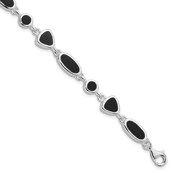 925 Sterling Silver Genuine Fine Jewelry Rhodium-plated Onyx Bracelet